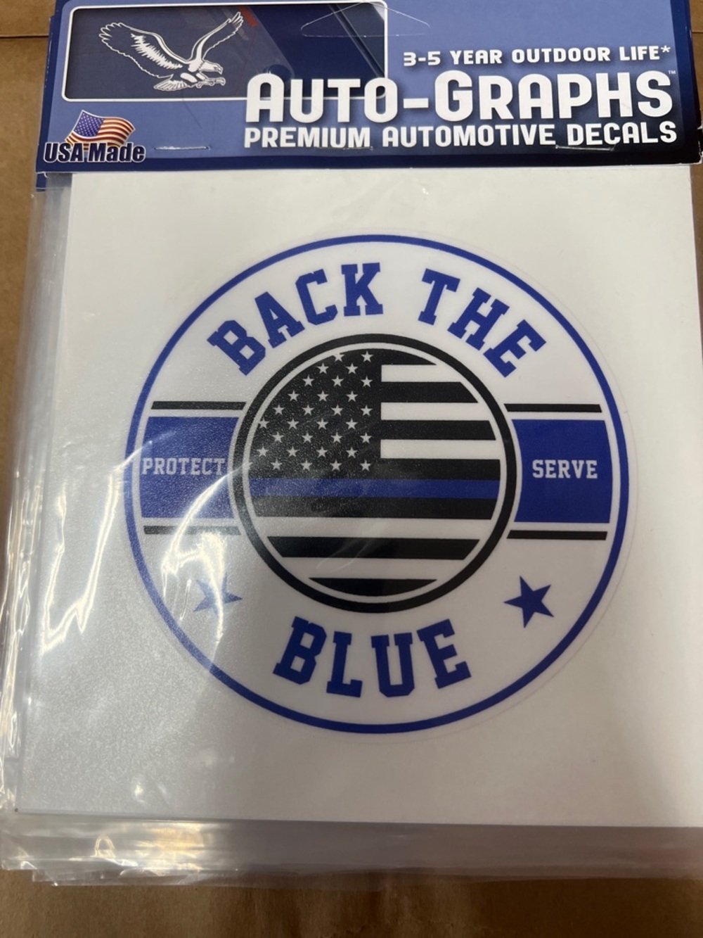 Back The Blue Round Decal - Blue & Black Patriotic Sticker